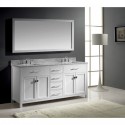 Caroline 72" Double Bathroom Vanity in White with Marble Top and Square Sink with Polished Chrome Faucet and Mirror