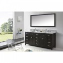 Caroline Parkway 72" Double Bathroom Vanity in Espresso with Marble Top and Round Sink with Mirror