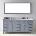 Caroline Parkway 72" Double Bathroom Vanity in Grey with Marble Top and Square Sink with Mirror