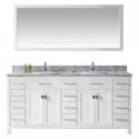 Caroline Parkway 72" Double Bathroom Vanity in White with Marble Top and Square Sink with Brushed Nickel Faucet and Mirror