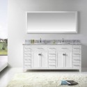 Caroline Parkway 72" Double Bathroom Vanity in White with Marble Top and Square Sink with Brushed Nickel Faucet and Mirror