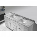 Caroline Parkway 72" Double Bathroom Vanity in White with Marble Top and Square Sink with Brushed Nickel Faucet and Mirror