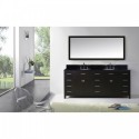 Caroline Parkway 78" Double Bathroom Vanity in Espresso with Black Galaxy Granite Top and Round Sink with Brushed Nickel Faucet and Mirror