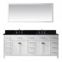 Caroline Parkway 78" Double Bathroom Vanity in White with Black Galaxy Granite Top and Square Sink with Mirror