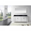 Caroline Parkway 78" Double Bathroom Vanity in White with Black Galaxy Granite Top and Square Sink with Mirror