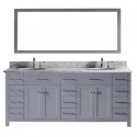 Caroline Parkway 78" Double Bathroom Vanity in Grey with Marble Top and Round Sink with Brushed Nickel Faucet and Mirror