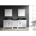 Caroline Parkway 93" Double Bathroom Vanity in White with Black Galaxy Granite Top and Round Sink with Mirrors