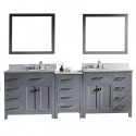 Caroline Parkway 93" Double Bathroom Vanity in Grey with Marble Top and Round Sink with Mirrors