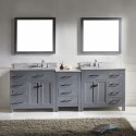 Caroline Parkway 93" Double Bathroom Vanity in Grey with Marble Top and Round Sink with Mirrors