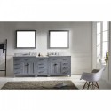 Caroline Parkway 93" Double Bathroom Vanity in Grey with Marble Top and Round Sink with Mirrors