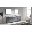 Caroline Parkway 93" Double Bathroom Vanity in Grey with Marble Top and Round Sink with Mirrors