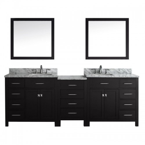 Caroline Parkway 93" Double Bathroom Vanity in Espresso with Marble Top and Square Sink with Mirrors