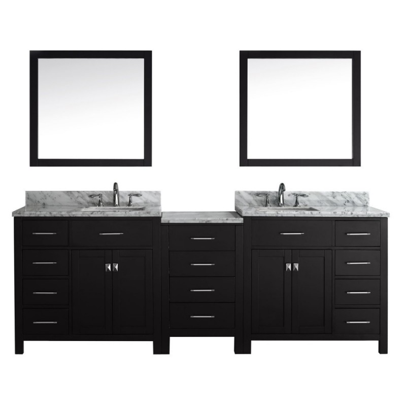 Caroline Parkway 93" Double Bathroom Vanity in Espresso with Marble Top and Square Sink with Mirrors