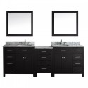 Caroline Parkway 93" Double Bathroom Vanity in Espresso with Marble Top and Square Sink with Mirrors
