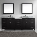 Caroline Parkway 93" Double Bathroom Vanity in Espresso with Marble Top and Square Sink with Mirrors