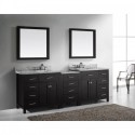 Caroline Parkway 93" Double Bathroom Vanity in Espresso with Marble Top and Square Sink with Mirrors
