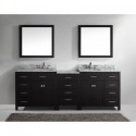 Caroline Parkway 93" Double Bathroom Vanity in Espresso with Marble Top and Square Sink with Mirrors