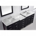 Caroline Parkway 93" Double Bathroom Vanity in Espresso with Marble Top and Square Sink with Mirrors