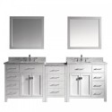 Caroline Parkway 93" Double Bathroom Vanity in White with Marble Top and Square Sink with Polished Chrome Faucet and Mirrors