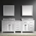 Caroline Parkway 93" Double Bathroom Vanity in White with Marble Top and Square Sink with Polished Chrome Faucet and Mirrors