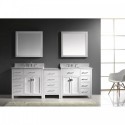 Caroline Parkway 93" Double Bathroom Vanity in White with Marble Top and Square Sink with Polished Chrome Faucet and Mirrors