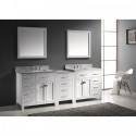 Caroline Parkway 93" Double Bathroom Vanity in White with Marble Top and Square Sink with Polished Chrome Faucet and Mirrors