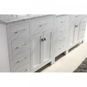 Caroline Parkway 93" Double Bathroom Vanity in White with Marble Top and Square Sink with Polished Chrome Faucet and Mirrors