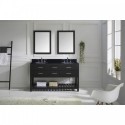 Caroline Estate 60" Double Bathroom Vanity in Espresso with Black Galaxy Granite Top and Round Sink with Mirrors