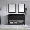 Caroline Estate 60" Double Bathroom Vanity in Espresso with Black Galaxy Granite Top and Round Sink with Brushed Nickel Faucet and Mirrors