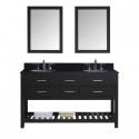 Caroline Estate 60" Double Bathroom Vanity in Espresso with Black Galaxy Granite Top and Round Sink with Polished Chrome Faucet and Mirrors