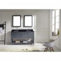 Caroline Estate 60" Double Bathroom Vanity in Grey with Black Galaxy Granite Top and Round Sink with Mirrors