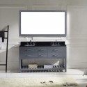 Caroline Estate 60" Double Bathroom Vanity in Grey with Black Galaxy Granite Top and Round Sink with Mirror