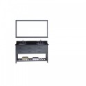 Caroline Estate 60" Double Bathroom Vanity in Grey with Black Galaxy Granite Top and Round Sink with Brushed Nickel Faucet and Mirror
