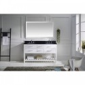 Caroline Estate 60" Double Bathroom Vanity in White with Black Galaxy Granite Top and Round Sink with Mirror