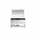 Caroline Estate 60" Double Bathroom Vanity in White with Black Galaxy Granite Top and Round Sink with Polished Chrome Faucet and Mirror