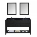 Caroline Estate 60" Double Bathroom Vanity in Espresso with Black Galaxy Granite Top and Square Sink with Mirrors