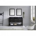 Caroline Estate 60" Double Bathroom Vanity in Espresso with Black Galaxy Granite Top and Square Sink with Brushed Nickel Faucet and Mirrors