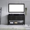 Caroline Estate 60" Double Bathroom Vanity in Espresso with Black Galaxy Granite Top and Square Sink with Mirror