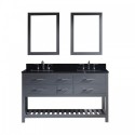 Caroline Estate 60" Double Bathroom Vanity in Grey with Black Galaxy Granite Top and Square Sink with Mirrors
