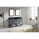 Caroline Estate 60" Double Bathroom Vanity in Grey with Black Galaxy Granite Top and Square Sink with Polished Chrome Faucet and Mirrors