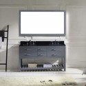 Caroline Estate 60" Double Bathroom Vanity in Grey with Black Galaxy Granite Top and Square Sink with Mirror