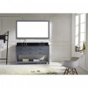 Caroline Estate 60" Double Bathroom Vanity in Grey with Black Galaxy Granite Top and Square Sink with Mirror