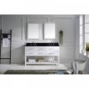Caroline Estate 60" Double Bathroom Vanity in White with Black Galaxy Granite Top and Square Sink with Mirrors