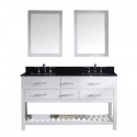 Caroline Estate 60" Double Bathroom Vanity in White with Black Galaxy Granite Top and Square Sink with Brushed Nickel Faucet and Mirrors