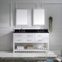 Caroline Estate 60" Double Bathroom Vanity in White with Black Galaxy Granite Top and Square Sink with Polished Chrome Faucet and Mirrors