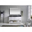 Caroline Estate 60" Double Bathroom Vanity in White with Black Galaxy Granite Top and Square Sink with Mirror