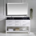 Caroline Estate 60" Double Bathroom Vanity in White with Black Galaxy Granite Top and Square Sink with Polished Chrome Faucet and Mirror