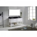 Caroline Estate 60" Double Bathroom Vanity in White with Black Galaxy Granite Top and Square Sink with Polished Chrome Faucet and Mirror