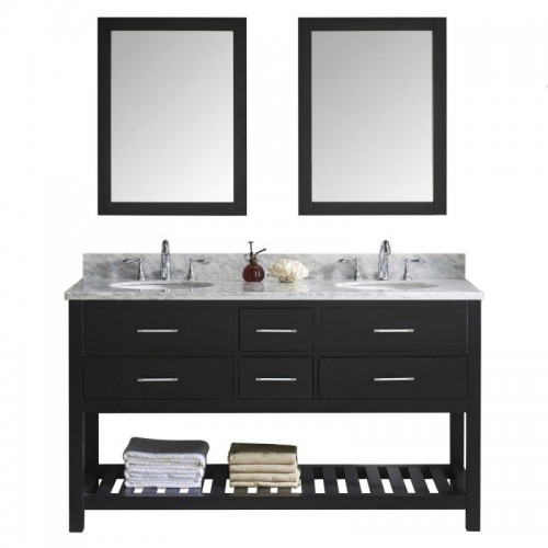 Caroline Estate 60" Double Bathroom Vanity in Espresso with Marble Top and Round Sink with Mirrors