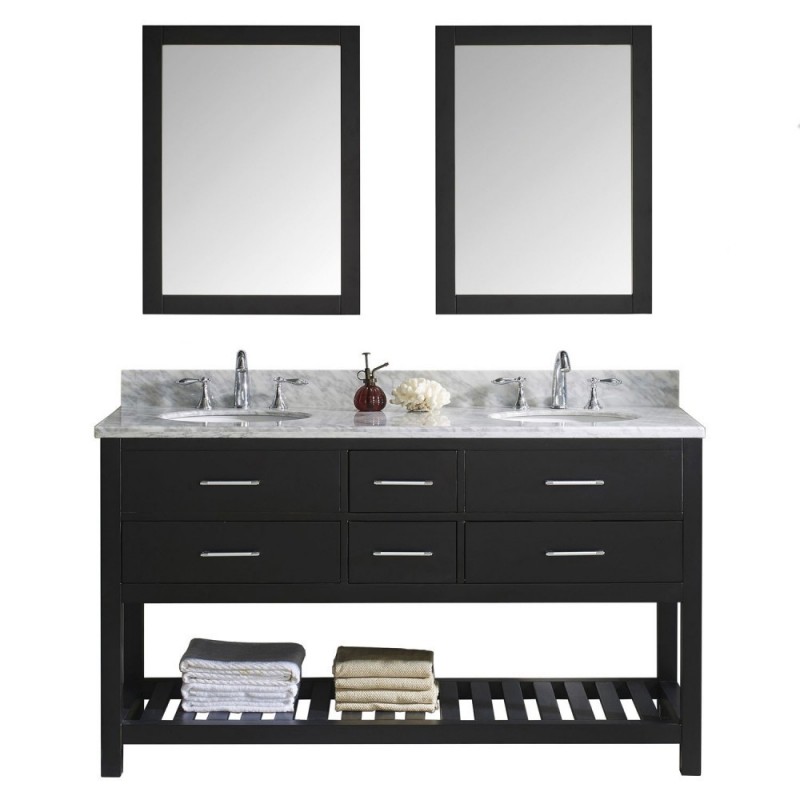 Caroline Estate 60" Double Bathroom Vanity in Espresso with Marble Top and Round Sink with Mirrors